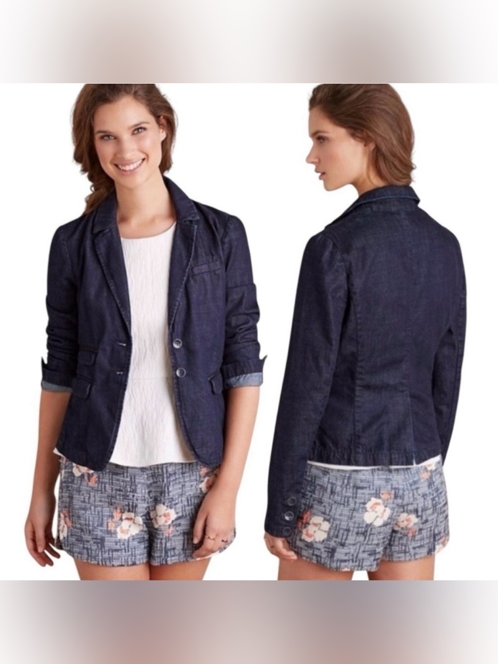 Pilcro Dark Blue Denim Women's Blazer Jacket